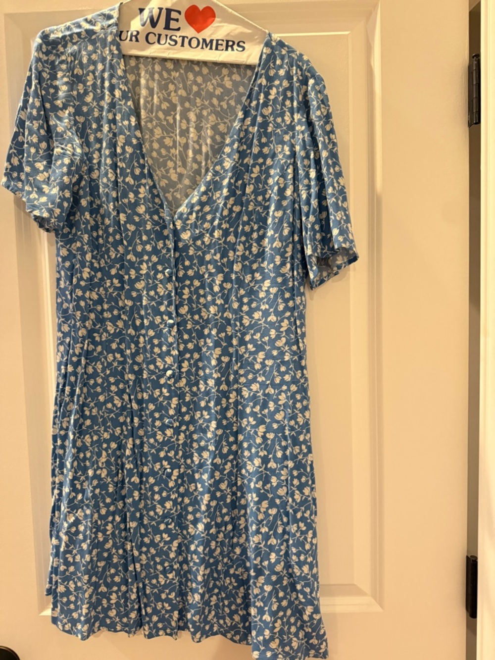 Reformation Blue Floral V-Neck Short Sleeve Dress